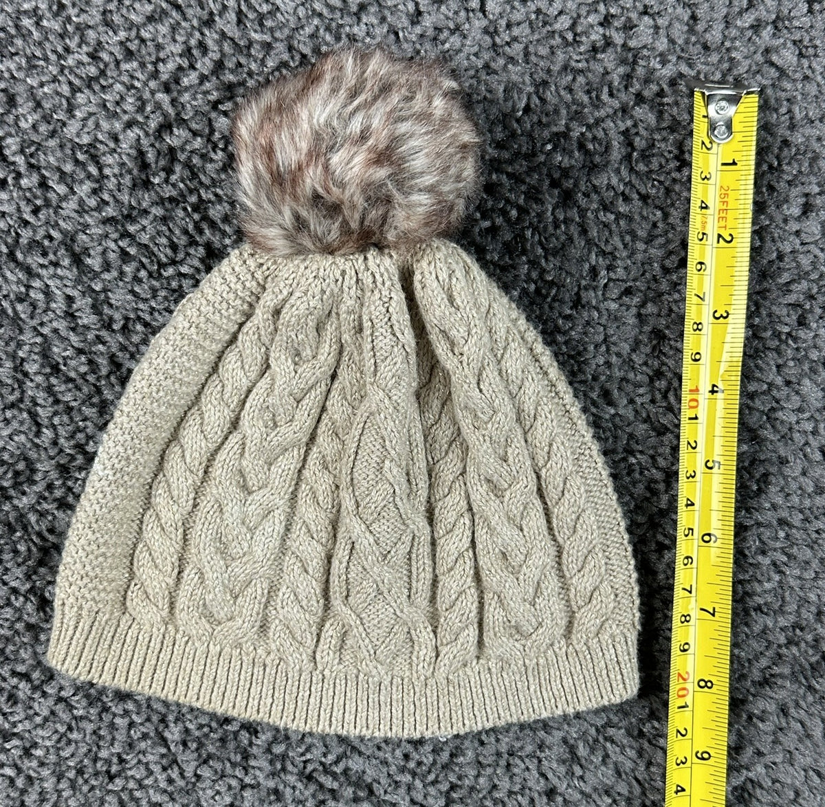 Tommy Bahama Girls M 10-12 Beige Cable Knit Sweater Pom Beanie 2 Piece Set