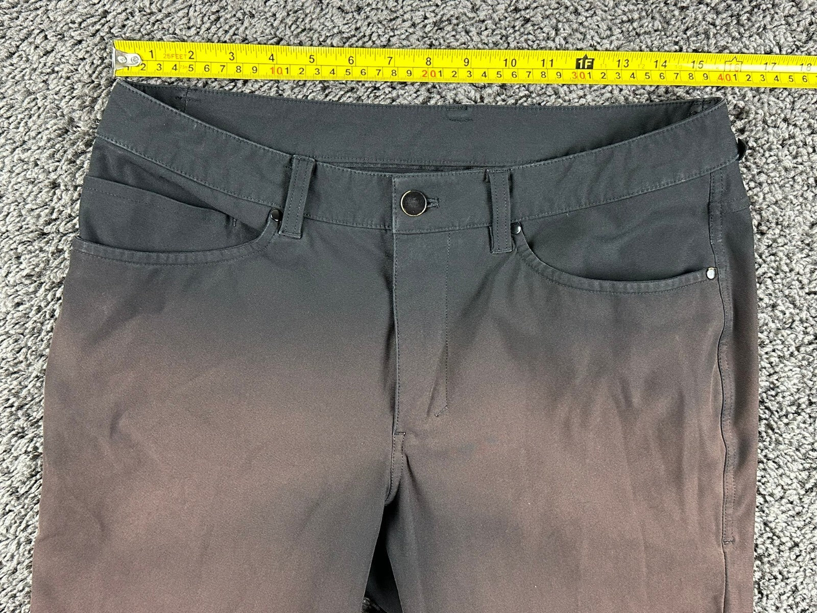 Lululemon ABC Slim-Fit 5 Pocket Pants Mens Black Warpstreme Trousers Sz 31x28