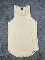 Vanquish Fitness VQ Mens M Tan Khaki Longline Curved Hem Tank Top Stringer