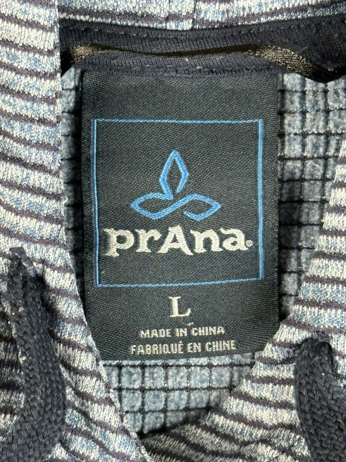Prana Mens L Blue Striped Gatten Hoodie Waffle Thermal Long Sleeve Shirt