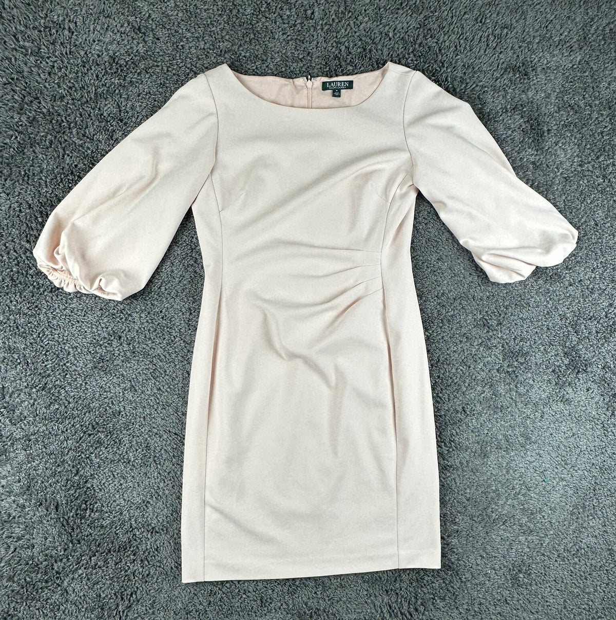 Lauren Ralph Lauren Womens 8 Blush Pink Ruched Balloon Sleeve Sheath Dress