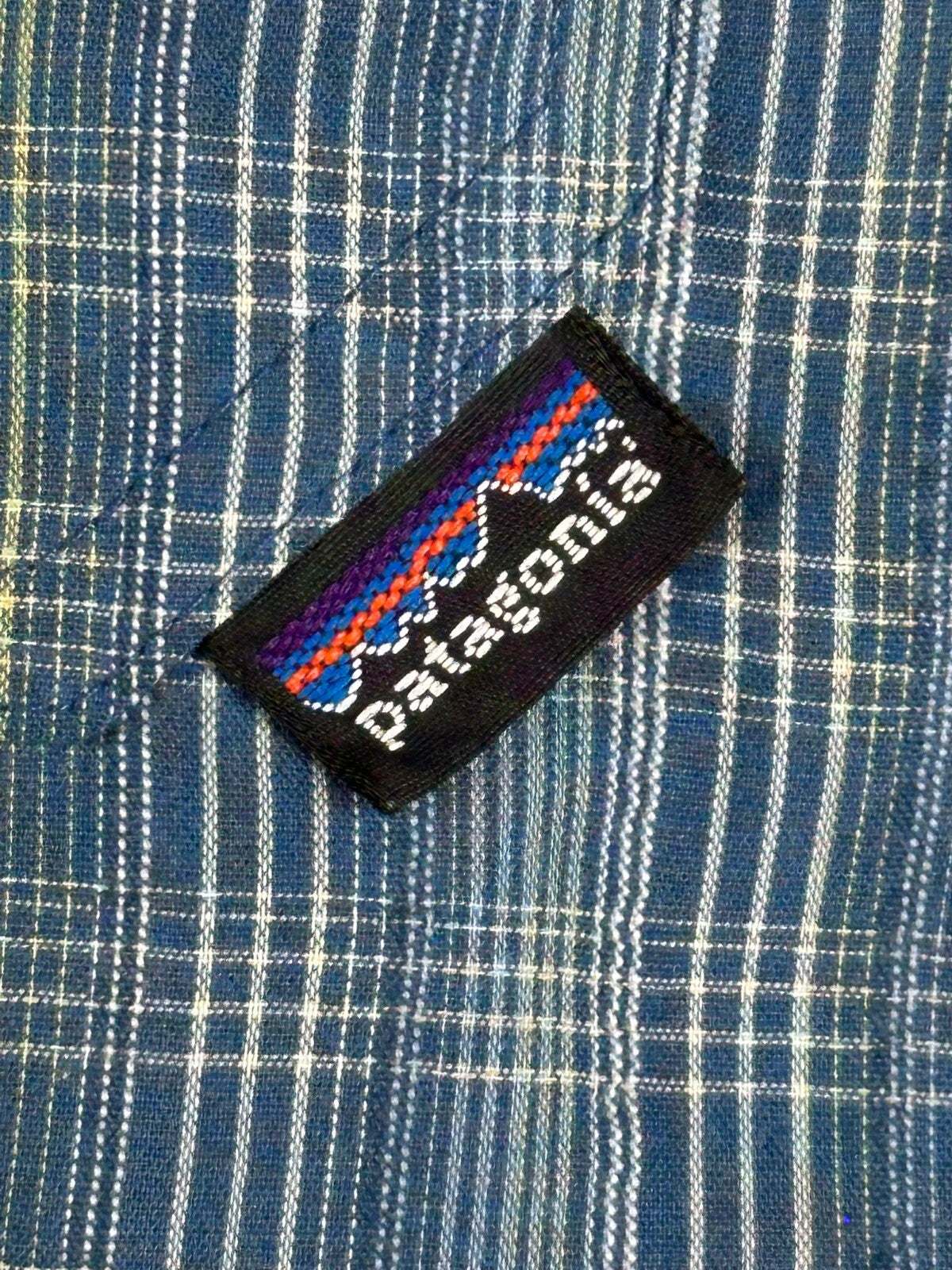Patagonia Puckerware Shirt Mens M Short Sleeve Plaid Seersucker Button Down Blue
