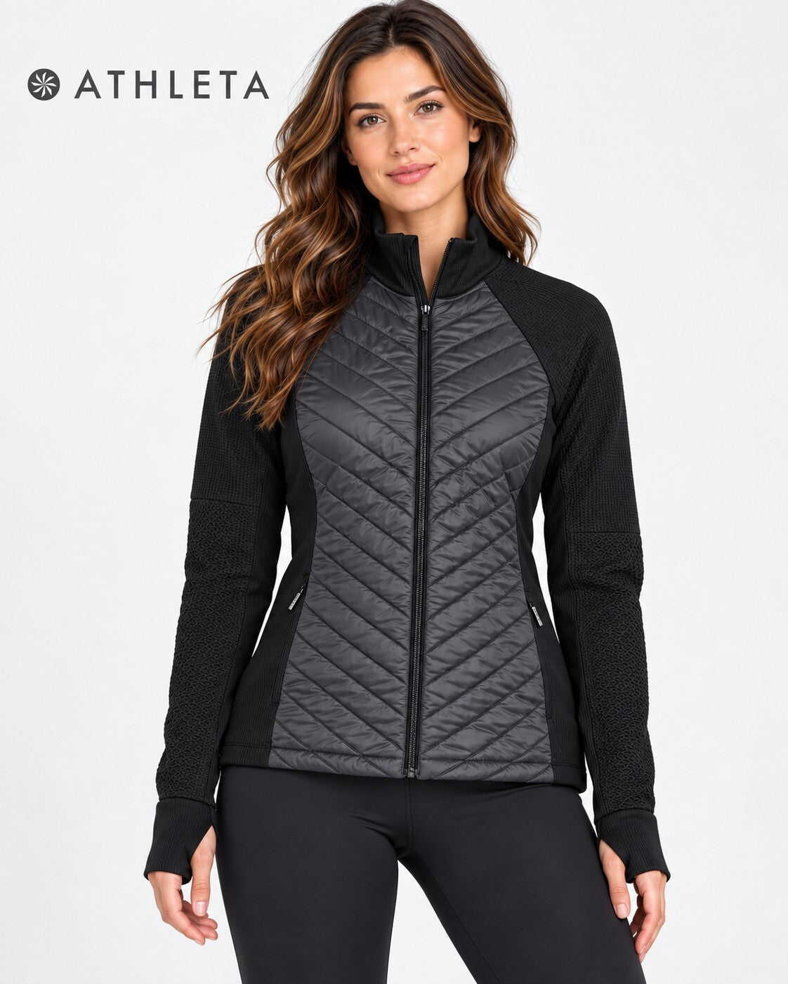 Athleta Womens XL Flurry Force Insulated PrimaLoft Jacket 2.0 Black Full Zip