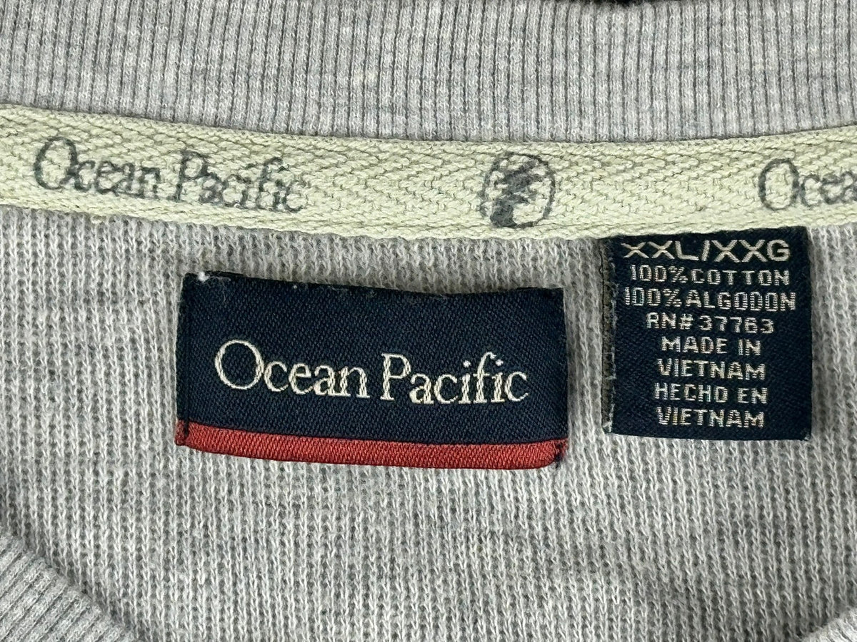 Vintage Y2K Ocean Pacific Mens XXL Grey Thermal Long Sleeve Shirt Waffle Knit OP