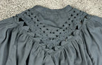 MOTHER The V Yoke Shirt Black Eyelet Cutout Yoke Balloon Sleeve Button Blouse M