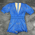 Saylor x Free People Bliss Womens M Royal Blue & Nude Lace V-Neck Romper