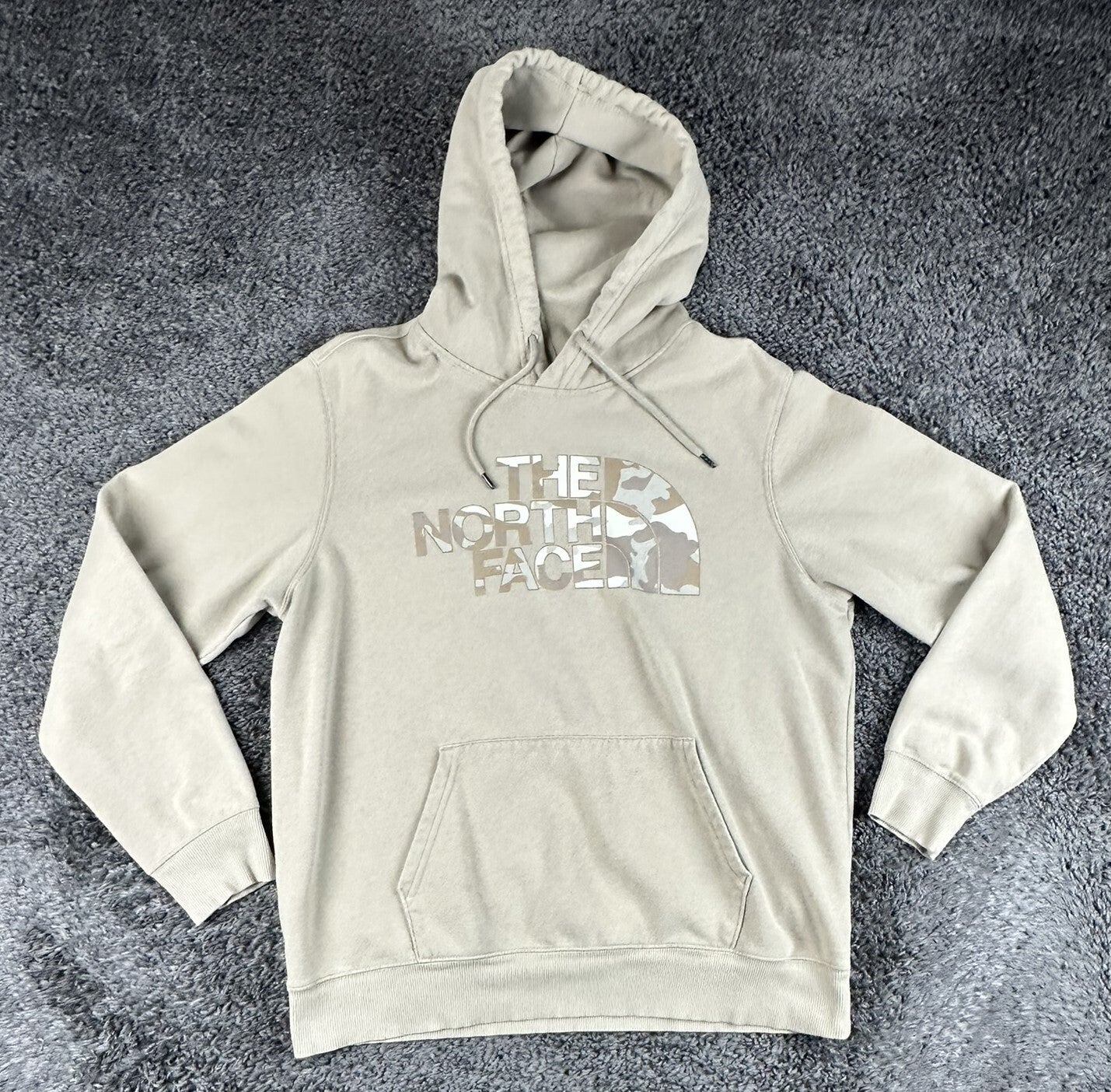 The North Face Half Dome Hoodie Men Tan Beige Camo Logo Pullover Sz Large