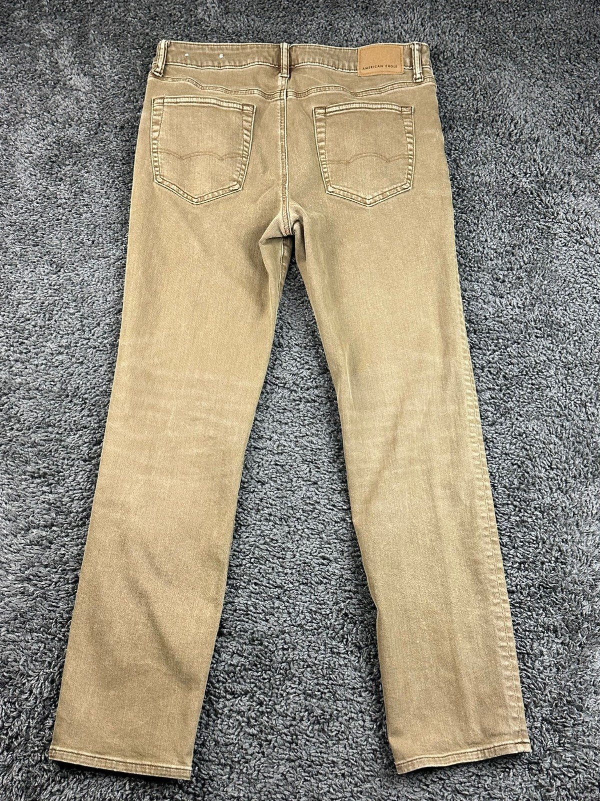 American Eagle Mens AirFlex+ Jeans Tan Brown Slim Straight Stretch Denim 32x32