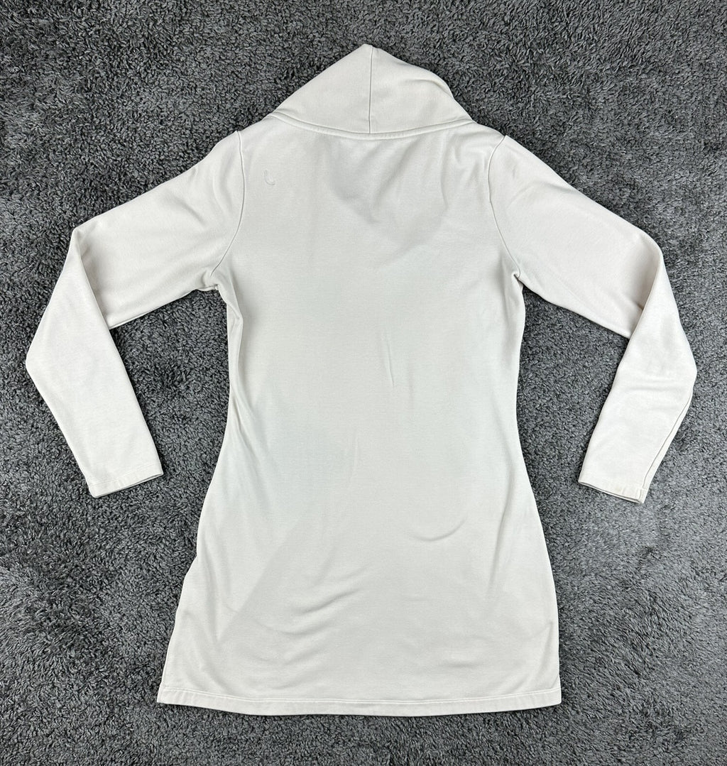 Lolë Womens L White Call Me Cowl Neck Pocket Sweatshirt Tunic Dress