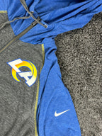 Nike NFL LA Rams Womens L Raglan Full Zip Hoodie Grey Blue Contrast Stitch