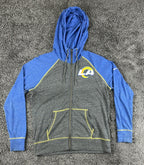 Nike NFL LA Rams Womens L Raglan Full Zip Hoodie Grey Blue Contrast Stitch
