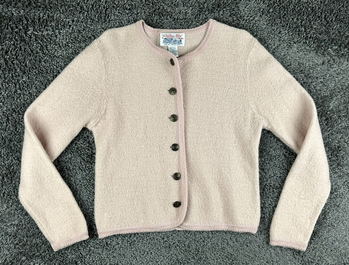 Vintage Tally Ho Womens PS Light Pink 100% Wool Knit Cardigan Sweater