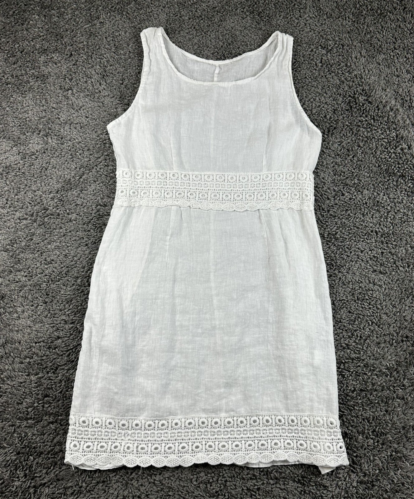 Pronto Moda Sally 100% Linen White Dress Womens Made in Italy Lace Sz XL 12