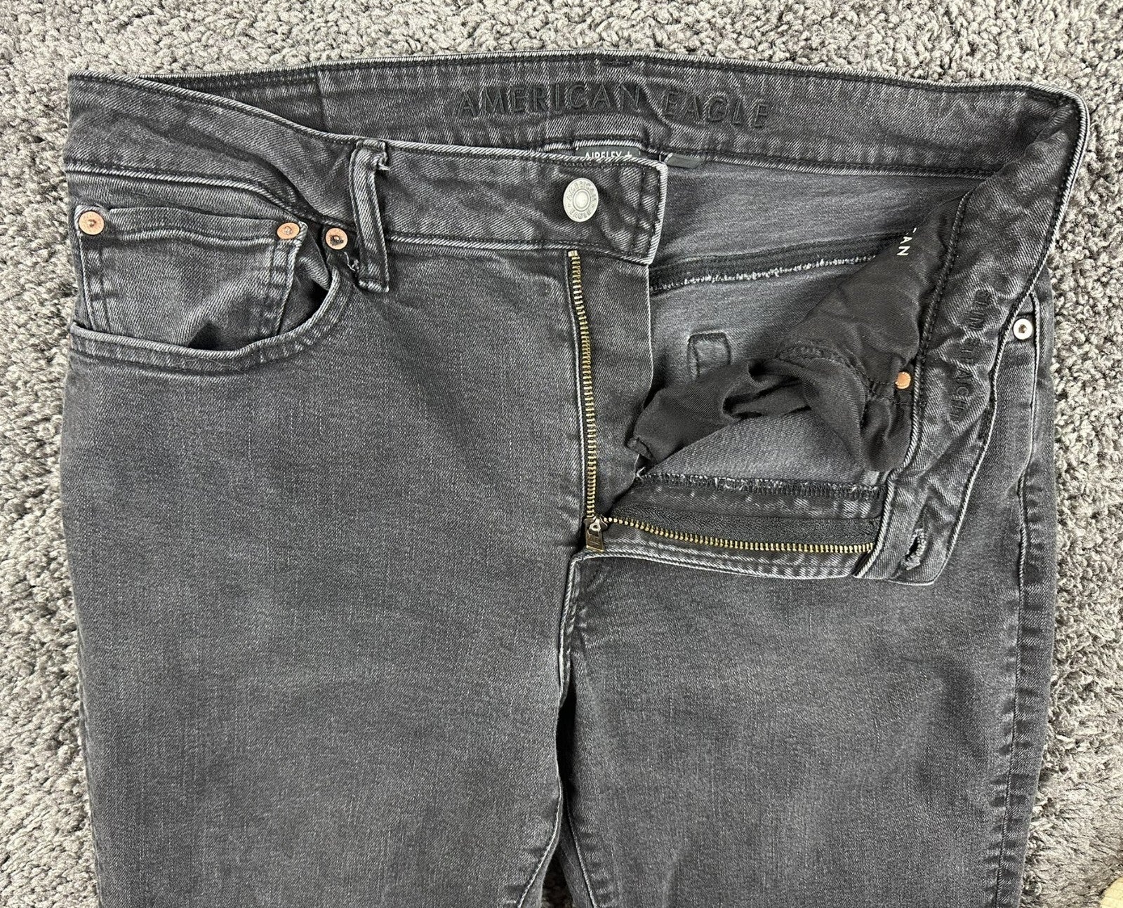 American Eagle AirFlex+ Jeans Mens Black Gray Distressed Stretch Denim Sz 34x32