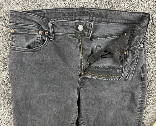 American Eagle AirFlex+ Jeans Mens Black Gray Distressed Stretch Denim Sz 34x32