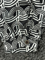 Morgan De Toi Odesir Blouse Black White Geometric Wrap Long Sleeve Top Sz XS 34