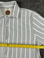 Common People Mens L Grey White Striped Short Sleeve Button Up Shirt