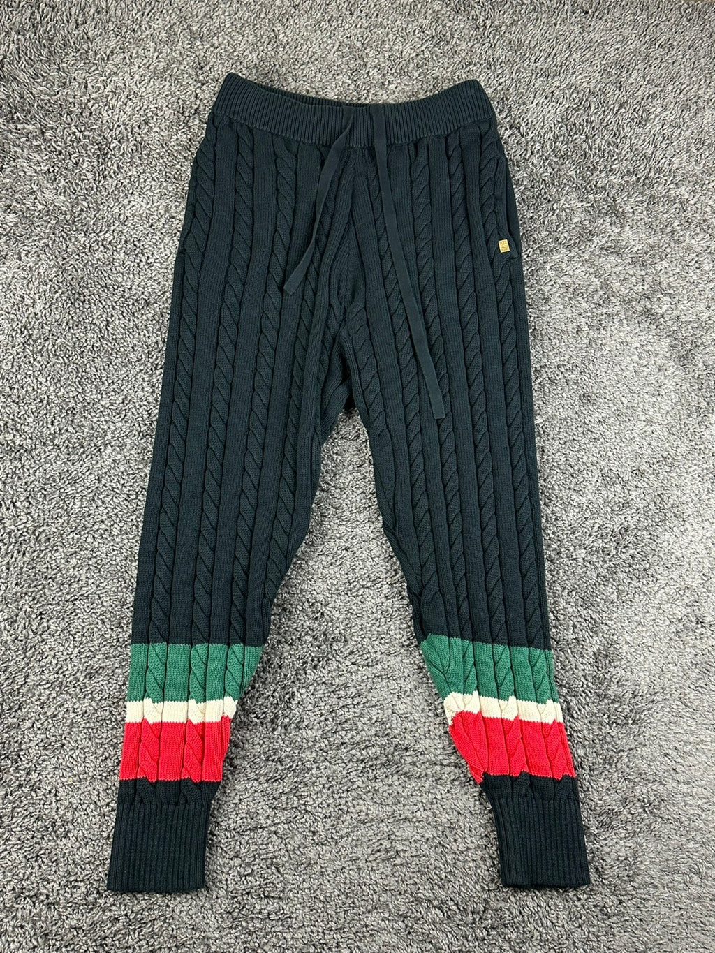 Rocawear Carlton Cable Knit Joggers Mens L Black Striped Sweatpants Sweater Knit
