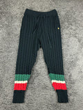 Rocawear Carlton Cable Knit Joggers Mens L Black Striped Sweatpants Sweater Knit