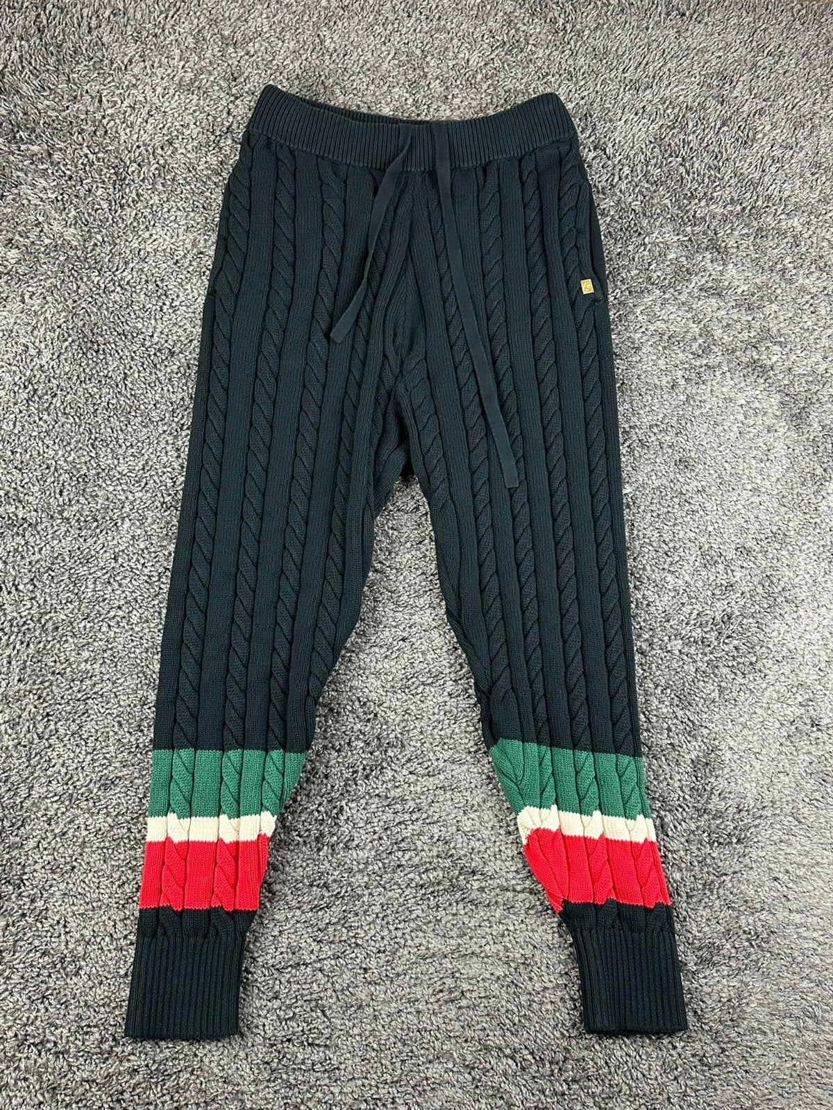 Rocawear Carlton Cable Knit Joggers Mens L Black Striped Sweatpants Sweater Knit