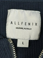 Allfenix Womens Ribbed Boxy Crop Zip Hoodie Navy Blue O-Ring Athleisure Large L