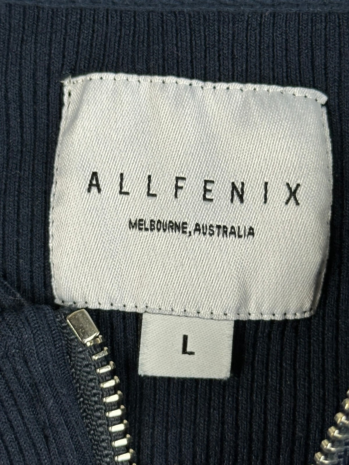 Allfenix Womens Ribbed Boxy Crop Zip Hoodie Navy Blue O-Ring Athleisure Large L