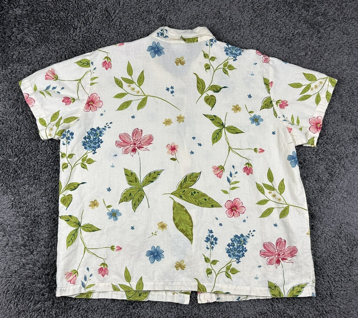 Hot Cotton by Marc Ware Women's 100% Linen Floral Short Sleeve Shirt XL