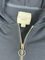 Allfenix Womens Ribbed Boxy Crop Zip Hoodie Navy Blue O-Ring Athleisure Large L
