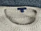 Lands End Womens Beige Cable Knit Wool Blend Fringe Poncho Cape Sweater S/M