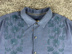 Tommy Bahama Mens XLT Blue Silk Cotton Embroidered Palm Camp Shirt Big Tall