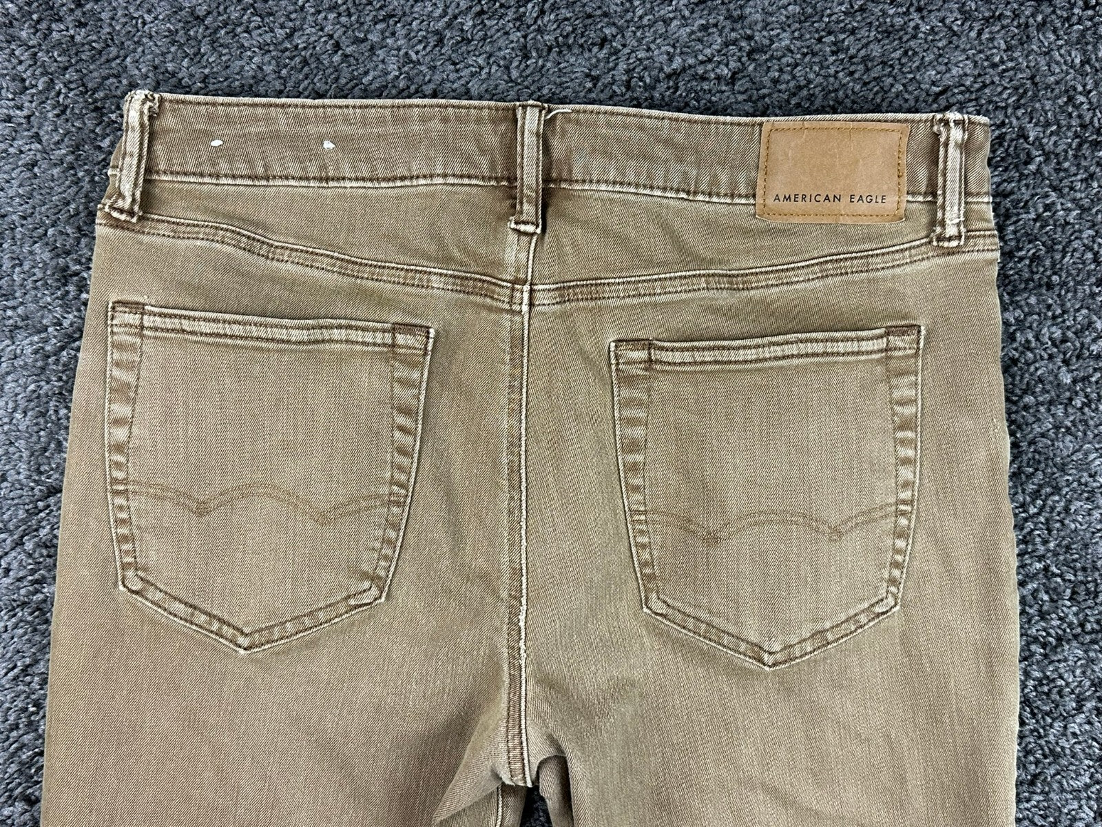 American Eagle Mens AirFlex+ Jeans Tan Brown Slim Straight Stretch Denim 32x32