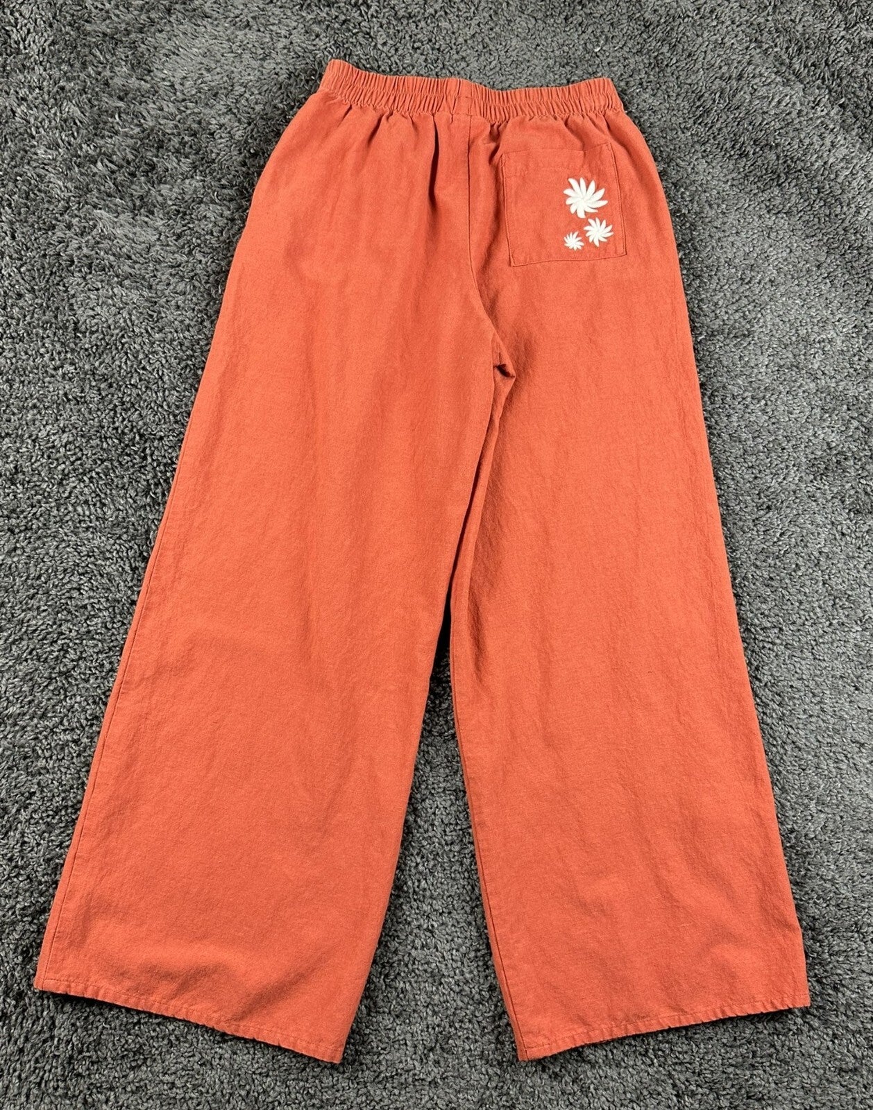 Rhythm Womens Linen Blend Wide Leg Pants Orange Sz 2 Floral Embroidered Pull On