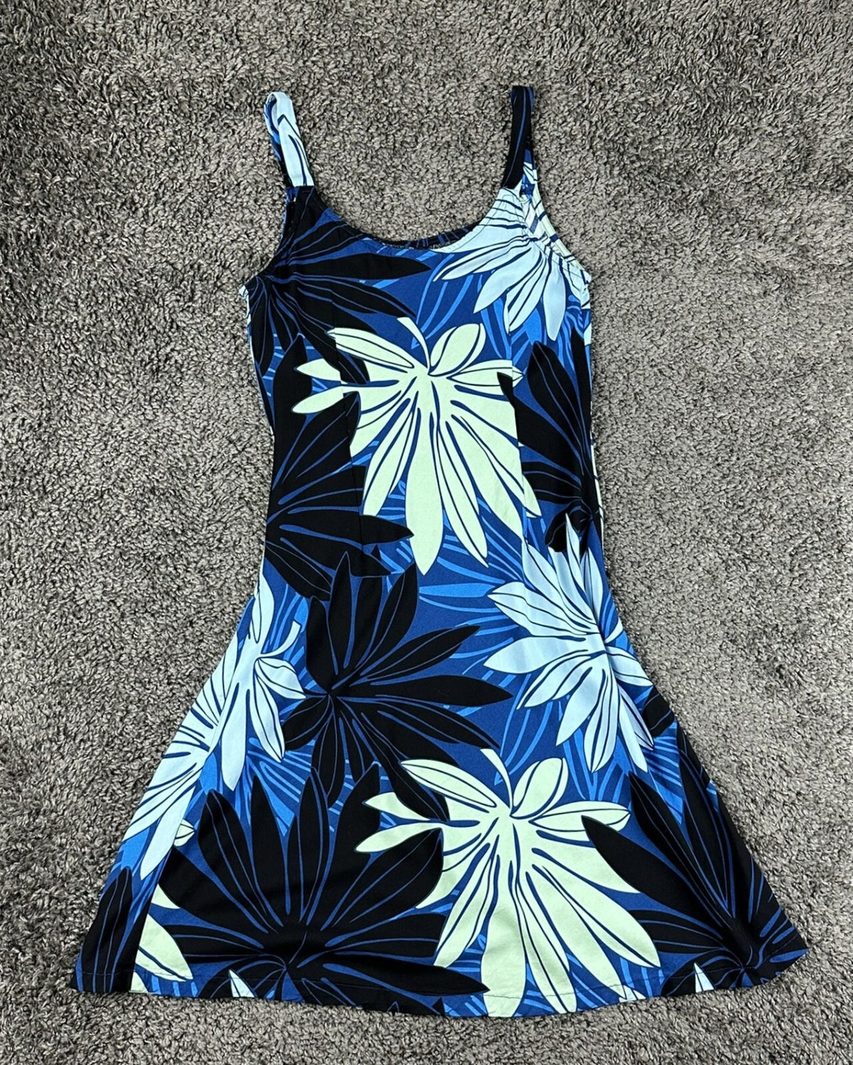 Vintage Hilo Hattie Womens Small Blue Tropical Floral Print A-Line Sundress