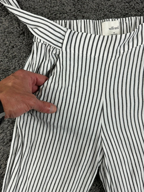 Aritzia Wilfred Faun Pants Womens Striped Wide Leg Cropped Tie Waist Sz XS