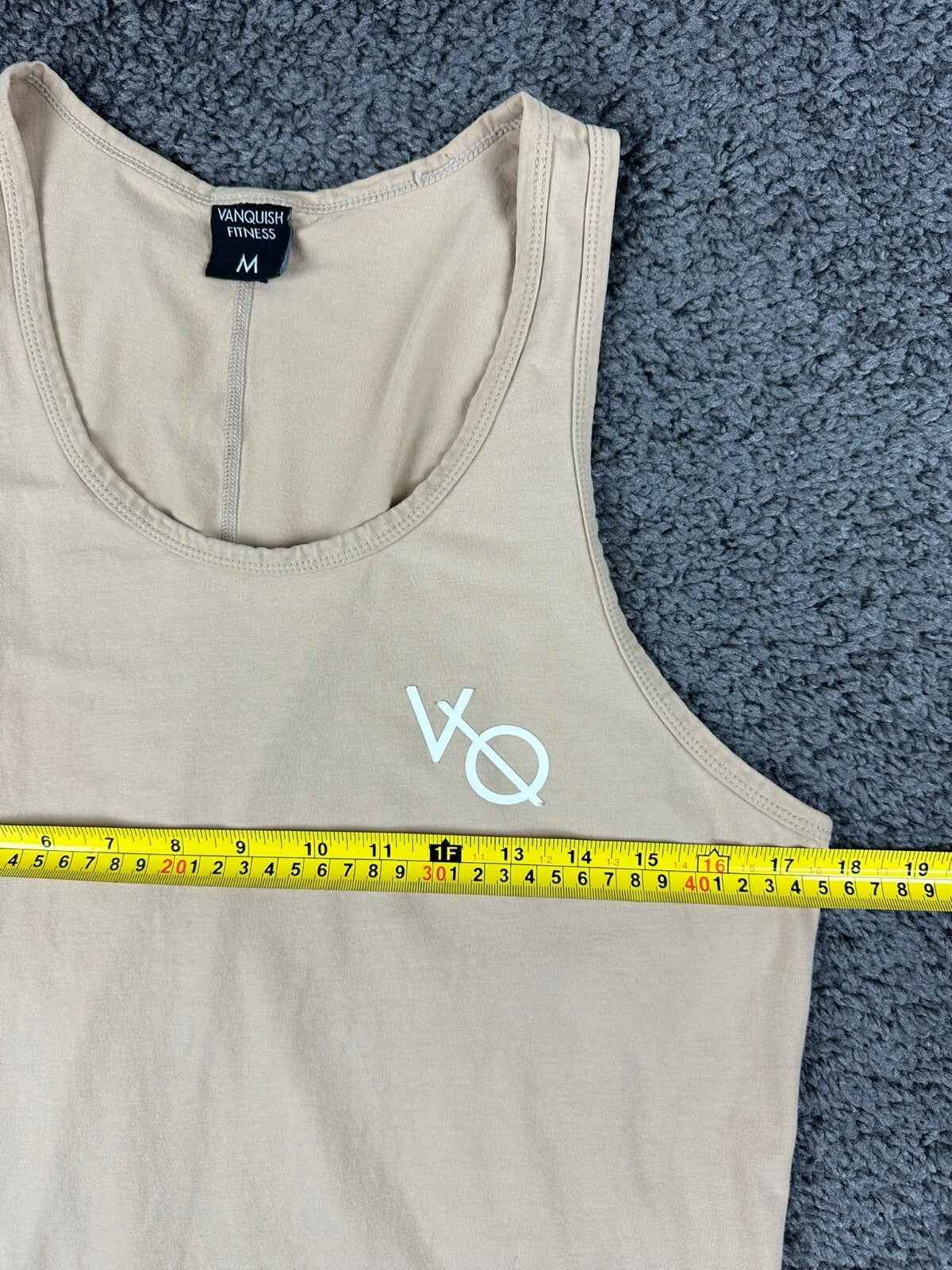 Vanquish Fitness VQ Mens M Tan Khaki Longline Curved Hem Tank Top Stringer