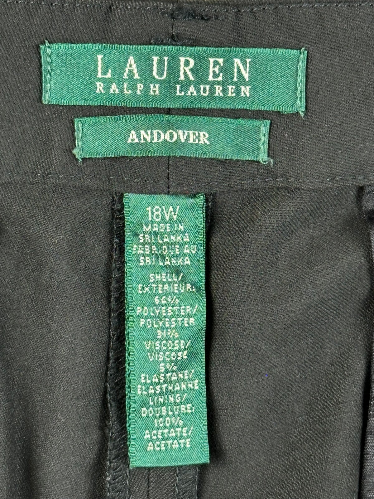 Lauren Ralph Lauren Andover Pants Black Stretch Dress Trousers Plus Size 18W