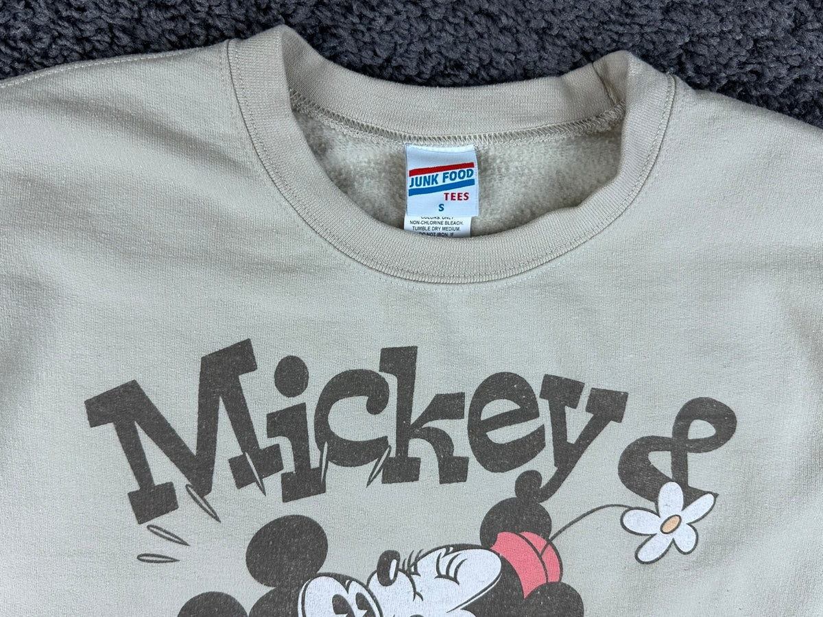 Junk Food Sweatshirt Womens S Mickey Minnie Disney Graphic Pullover Beige