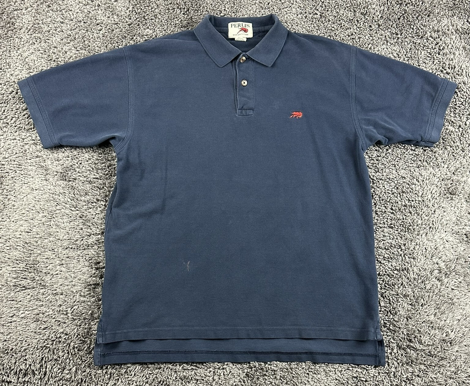 Perlis New Orleans Crawfish Polo Shirt Mens Navy Blue Peruvian Pima Cotton Sz M