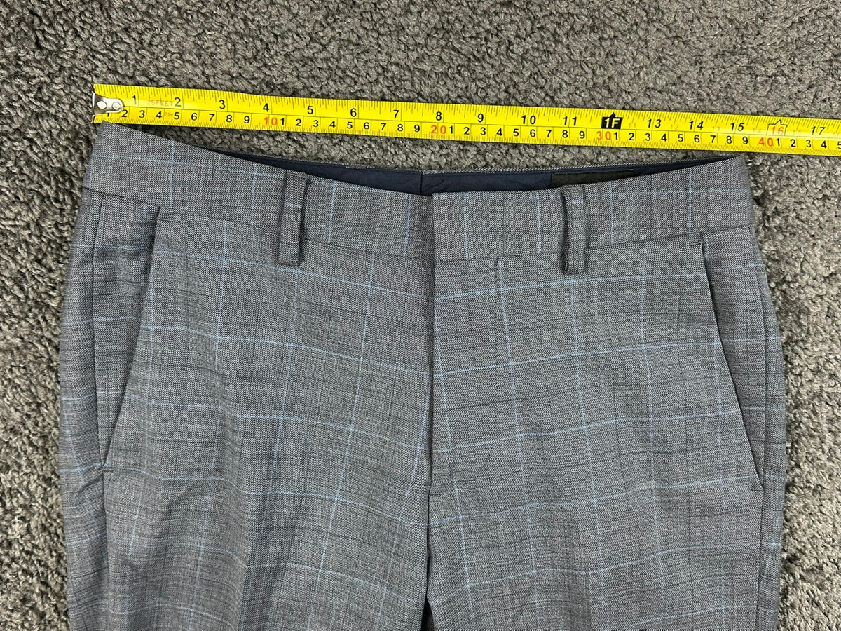 Bonobos Mens Dress Pants 29x32 Slim Fit Grey Blue Plaid Wool Blend Flat Front