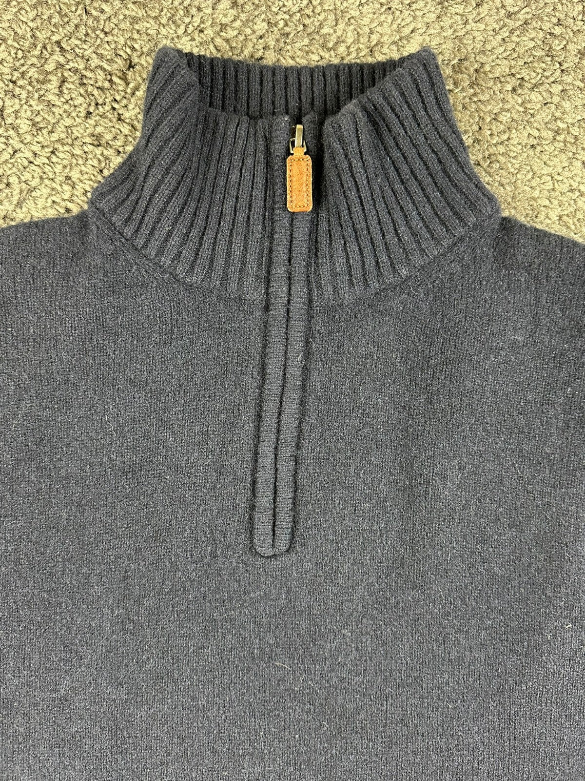 J.Crew Mens XL Navy Blue 100% Lambswool 1/4 Zip Mock Neck Sweater
