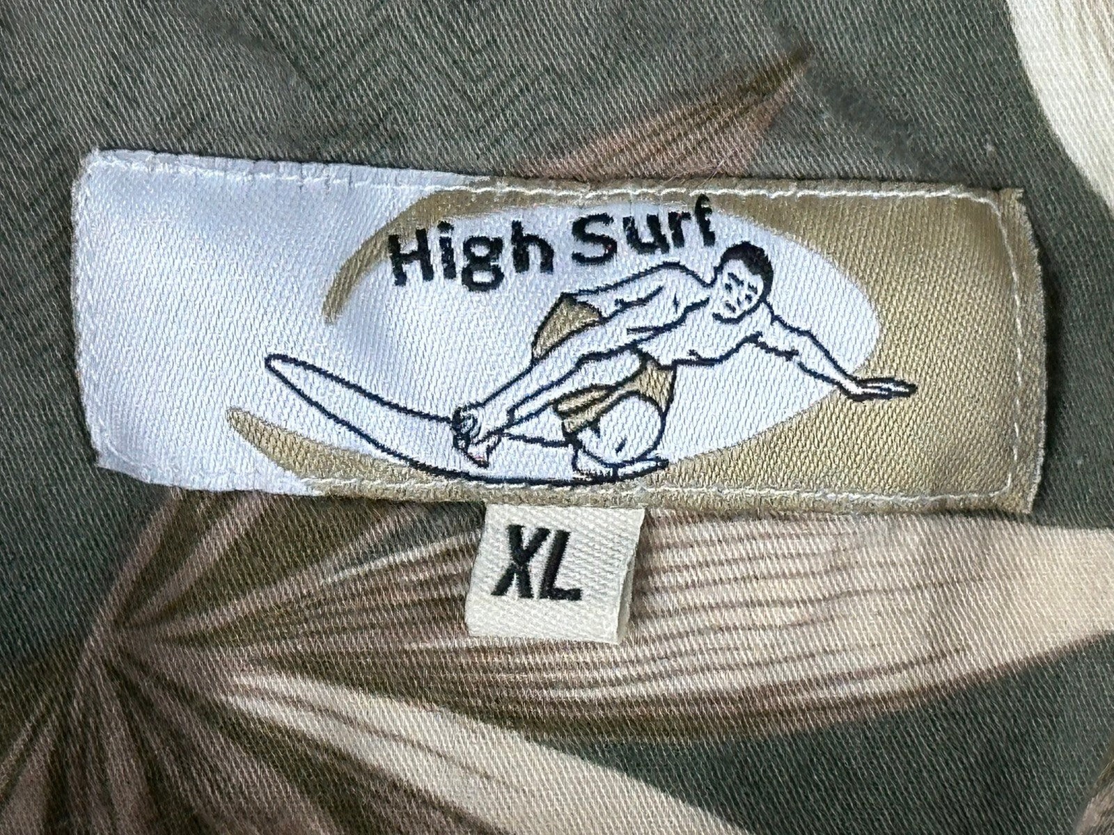 High Surf Mens Hawaiian Shirt Cotton Short Sleeve Olive Green Tropical Leaf XL