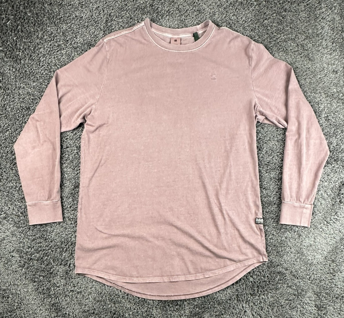 G-Star RAW Lash Men's Extra Large XL Long Sleeve T-Shirt Mauve Curved Hem