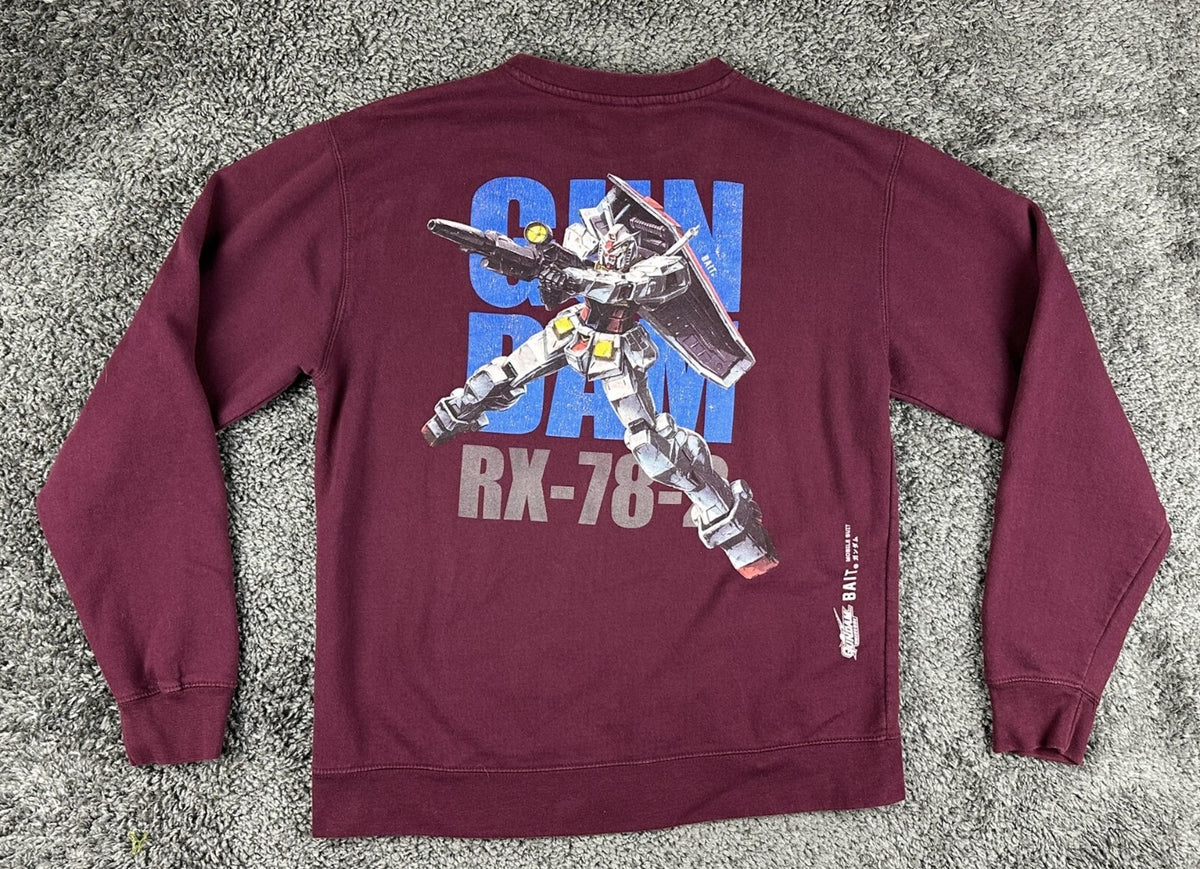 BAIT x Gundam Universe Mens M Maroon RX-78-2 Graphic Crewneck Sweatshirt