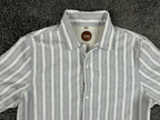 Common People Mens L Grey White Striped Short Sleeve Button Up Shirt