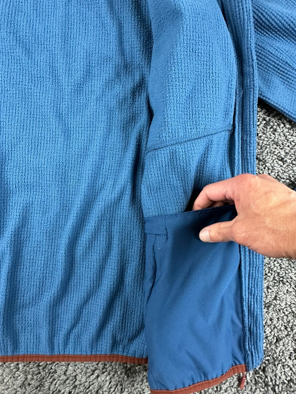 L.L.Bean Fleece Jacket Men Blue Full Zip Waffle Knit Thumbhole Cuffs Sz L