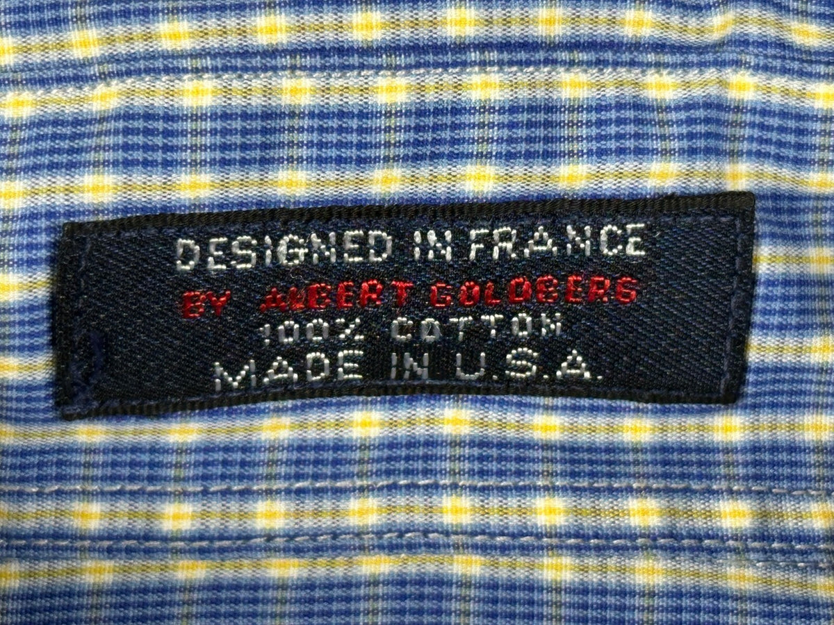 Vintage Façonnable Mens L Blue Plaid Short Sleeve Shirt USA