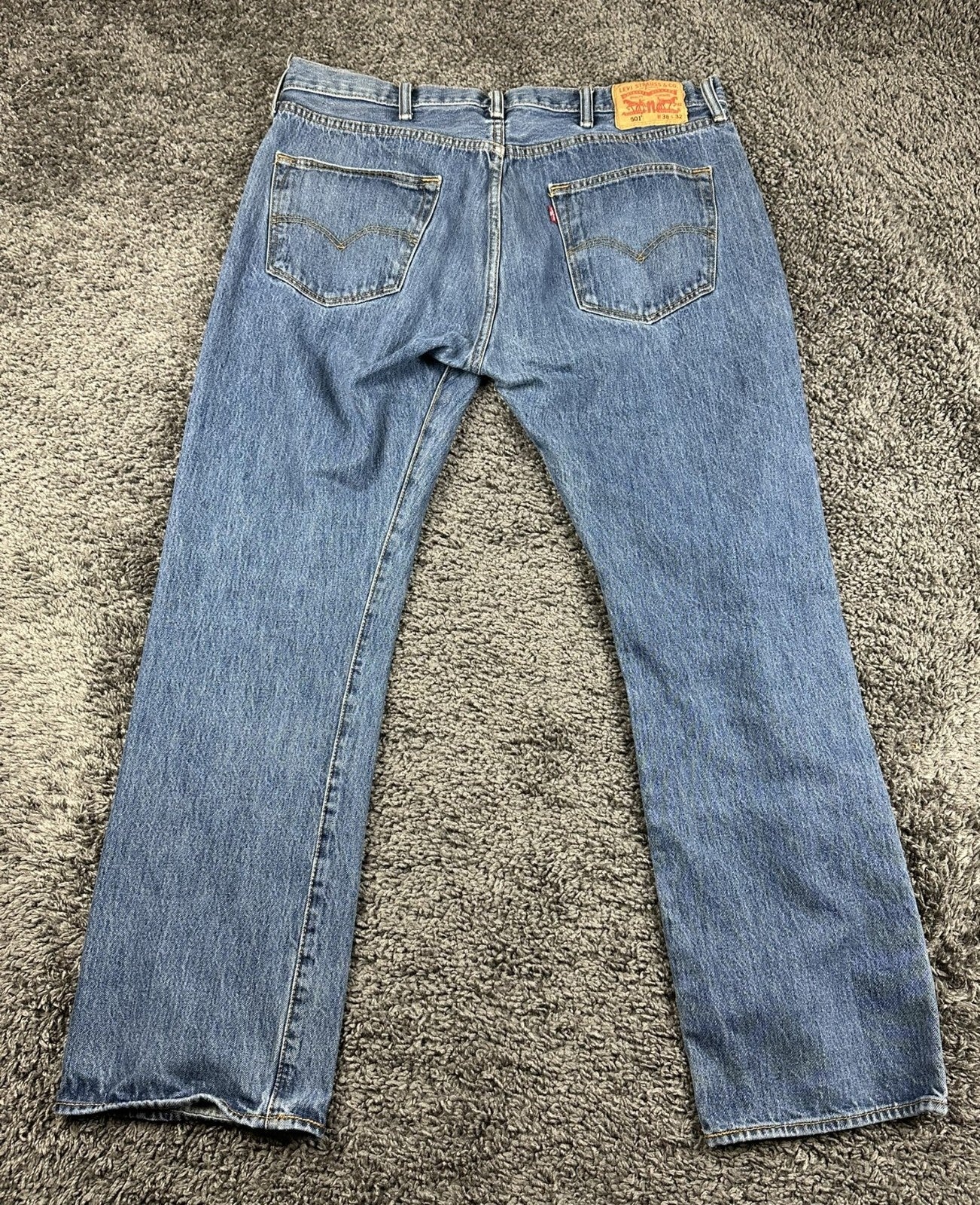 Levis 501 Mens Jeans Blue Original Straight Button Fly Medium Wash Denim 38x32