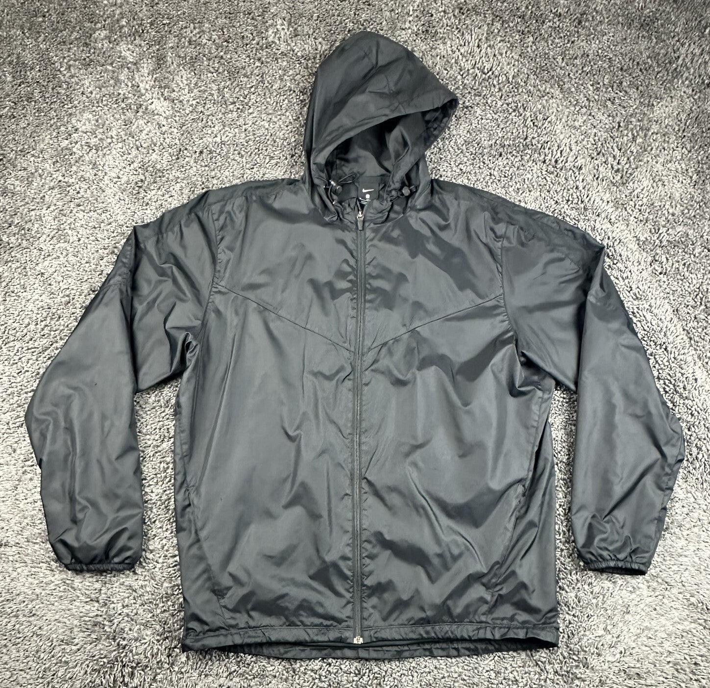 Nike Mens Team Sideline Rain Jacket Black Hooded Windbreaker Full Zip Sz XL