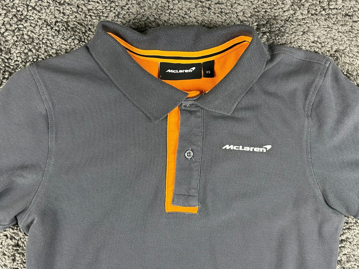 McLaren Racing Mens XS Grey Orange Polo Shirt Formula 1 F1 Team Fanwear