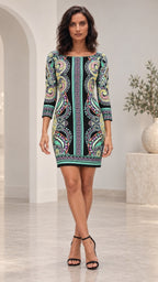 ECI New York Dress Womens S Small Black Multi Geometric Paisley Stretch